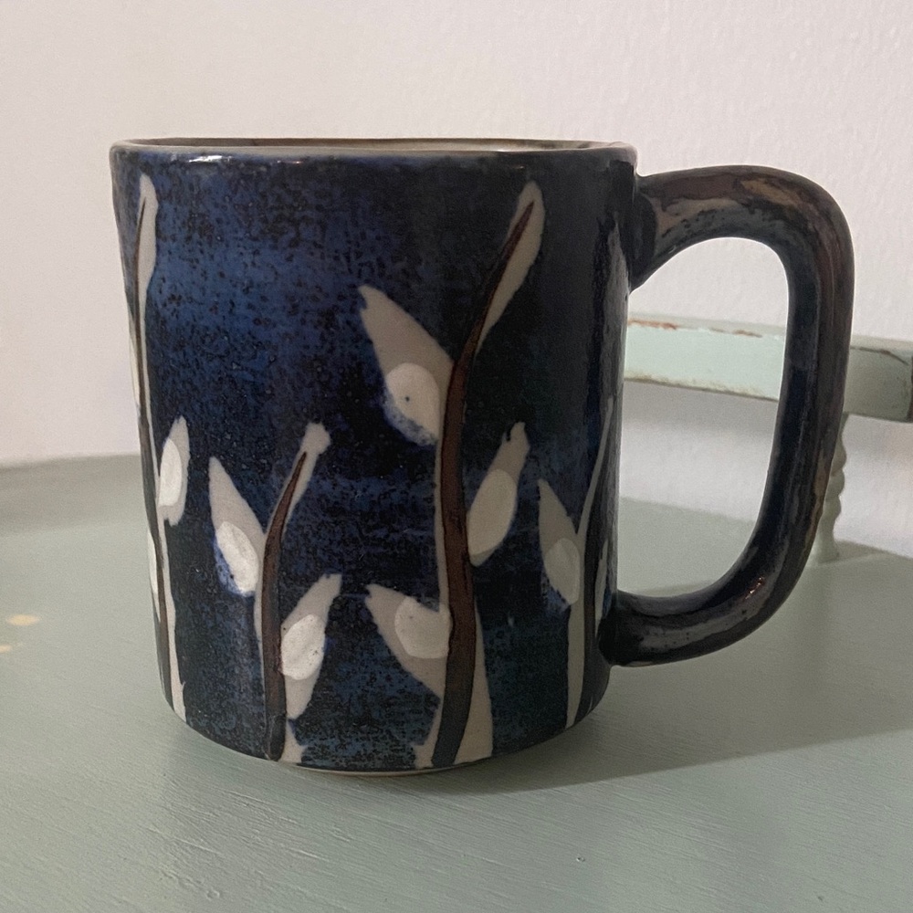 VTG Otagiri Japan Blue Stoneware Coffee Mug Boho 1970s